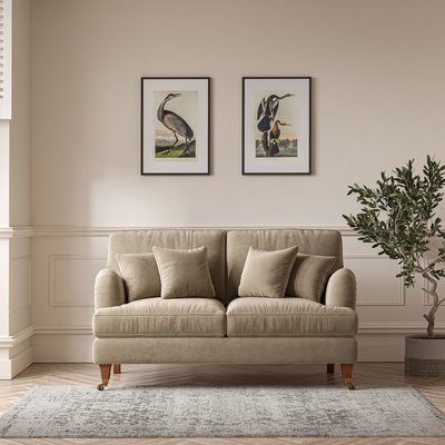 Emeline Textured Velvet 2 Seater Sofa with Antique Castor Legs SO'HOME