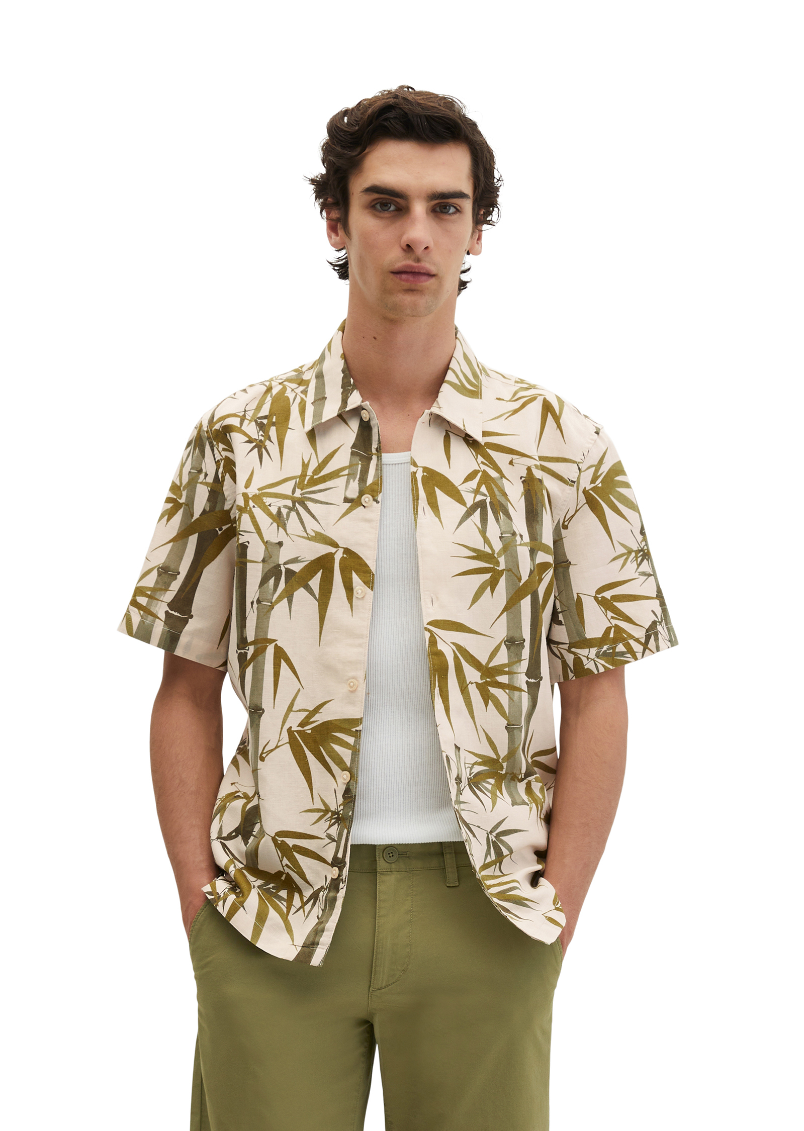Chemise à manches courtes regular en lin et en coton bio, MARC O'POLO