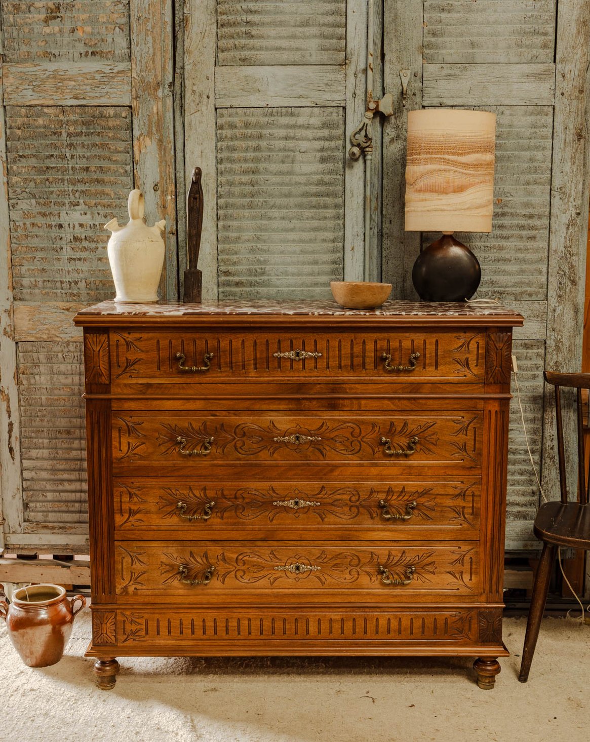 Commode en bois et marbre bordeaux Garance N°731 - Bon état, DEBONGOUT