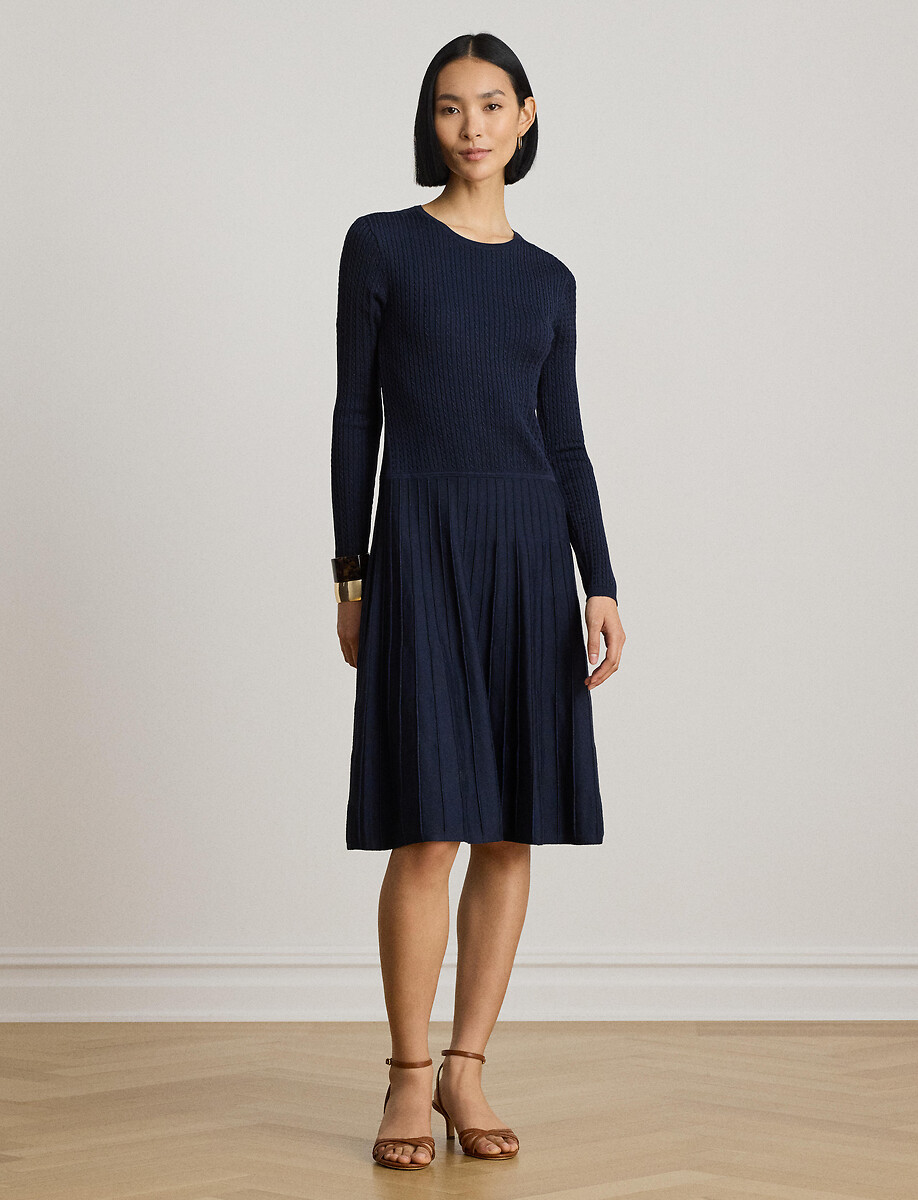 Robe manches longues à col rond évasée, LAUREN RALPH LAUREN