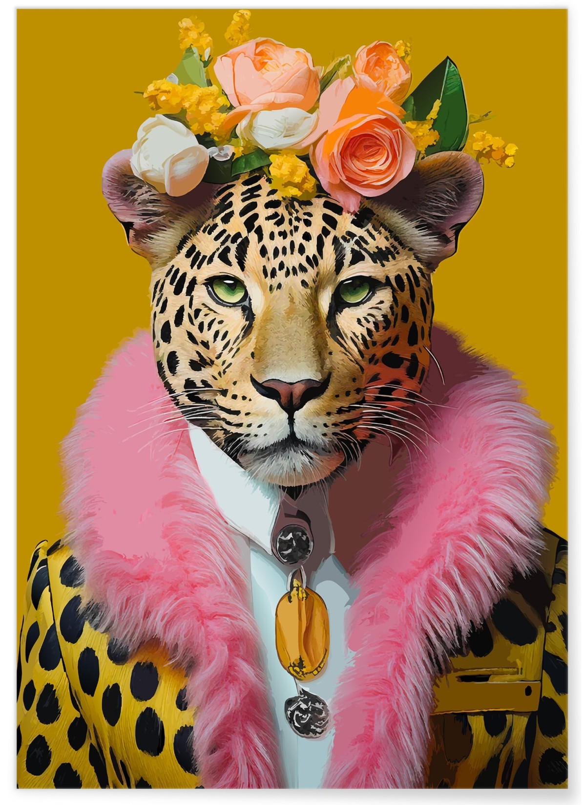 Affiche Léopard chic fleuri, L'AFFICHERIE