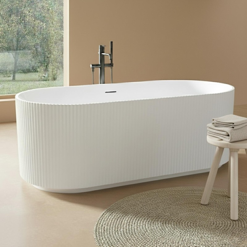 Baignoire îlot striée en acrylique blanche 170cm STRIA, MOB IN