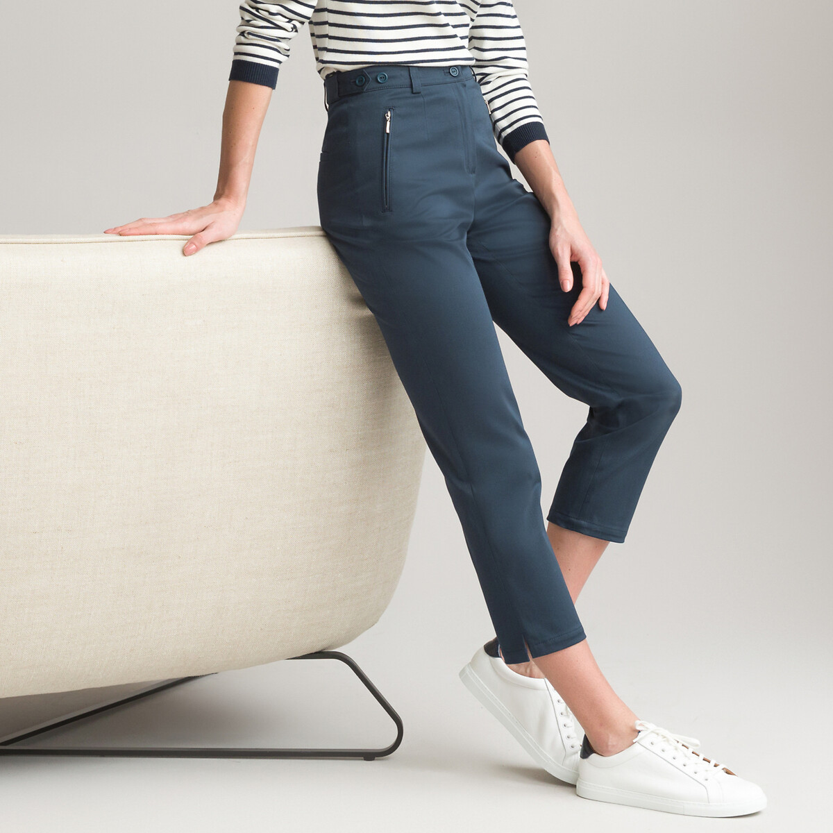 Image of Stretch Cotton Cropped Trousers, Length 23.5"