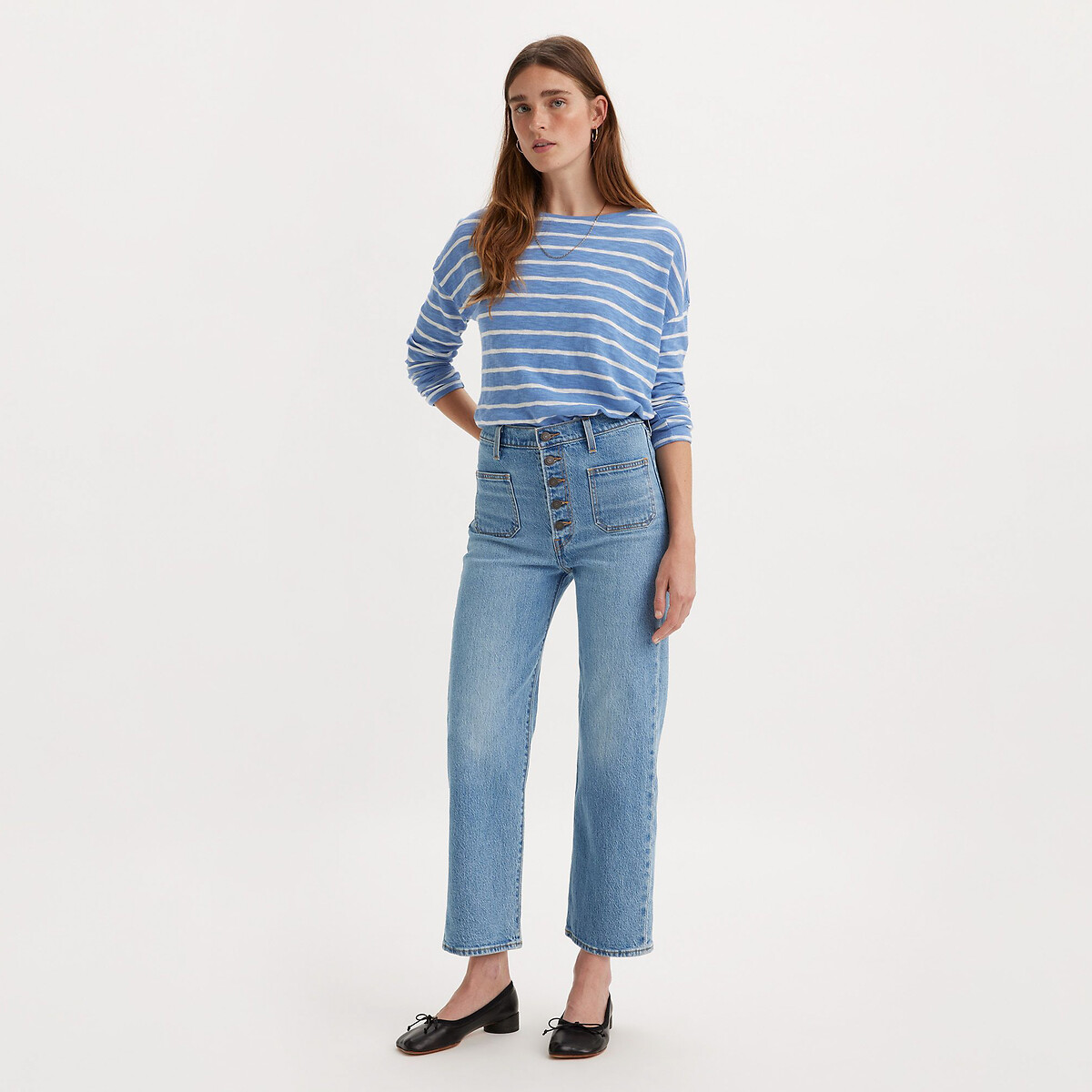Ribcage Patch Pocket Jeans with High Waist