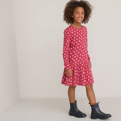Apple Print Cotton Dress with Long Sleeves LA REDOUTE COLLECTIONS