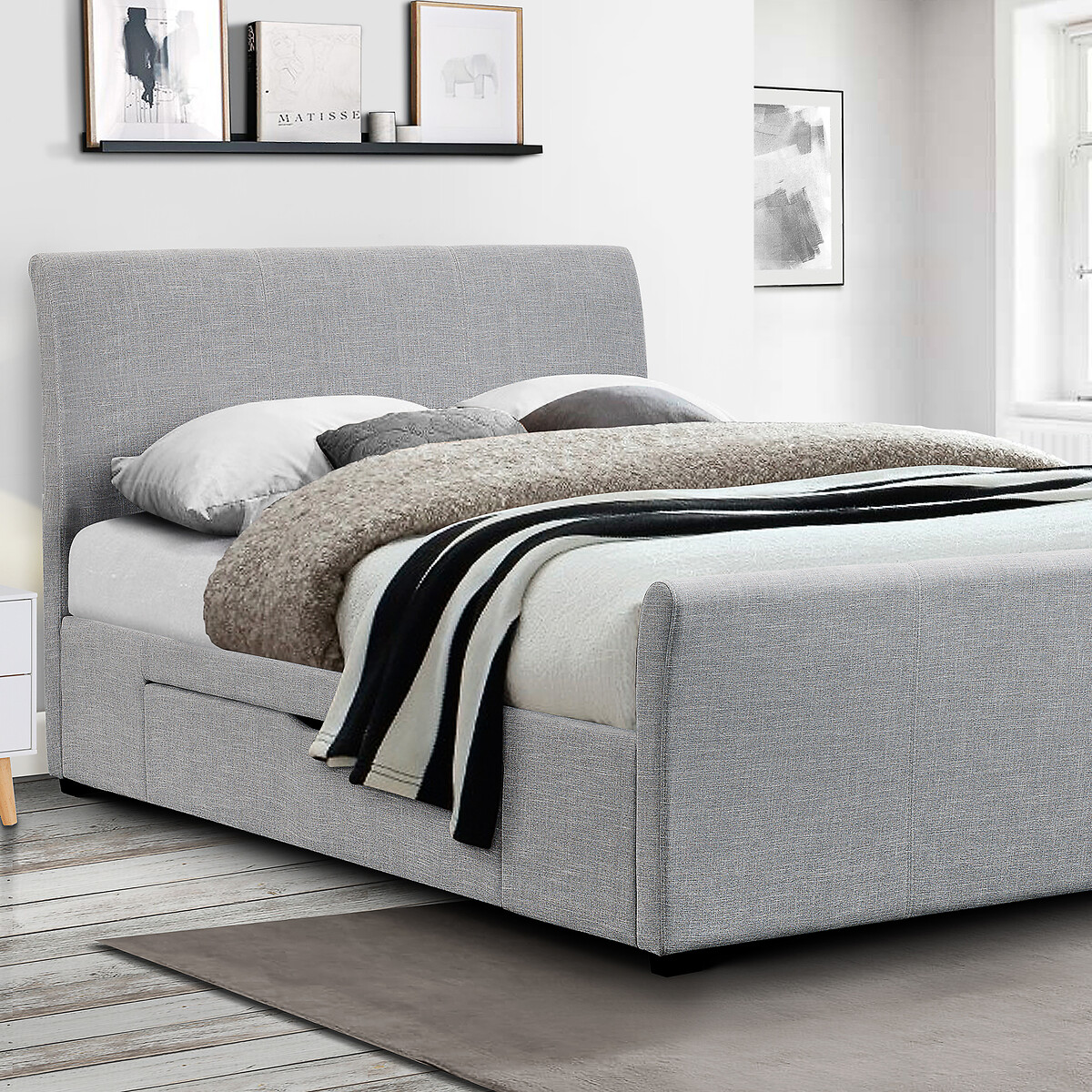 Novara Upholstered Bed With Drawers, SO'HOME