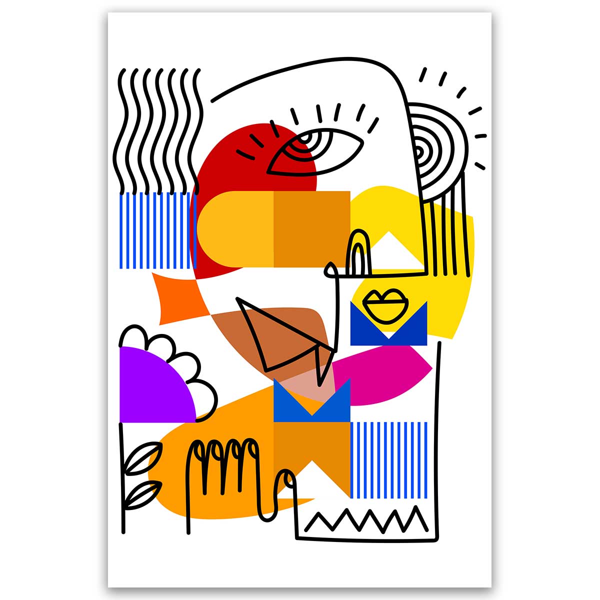 Tableau visage abstrait géométrique moderne, HEXOA