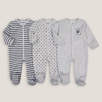 Pack of 3 Velour Sleepsuits in Cotton Mix LA REDOUTE COLLECTIONS