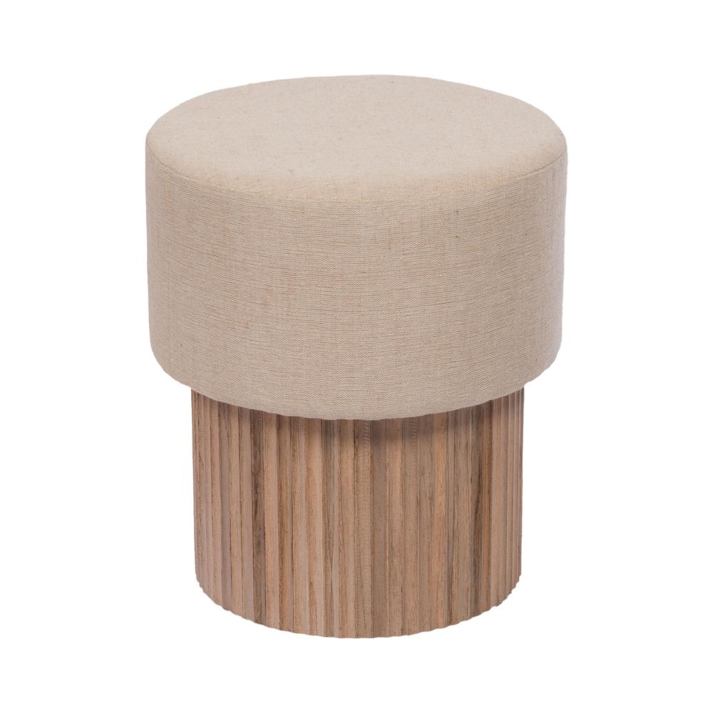 Tabouret en teck naturel et tissu camel H50 cm, AMADEUS