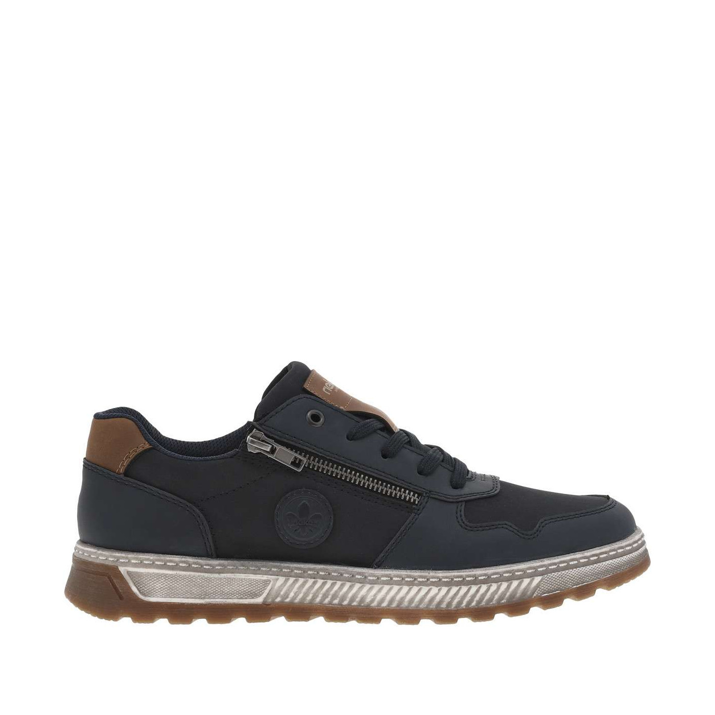 Sneakers marine à talon plat et à lacets plats marine et zip latéral, RIEKER