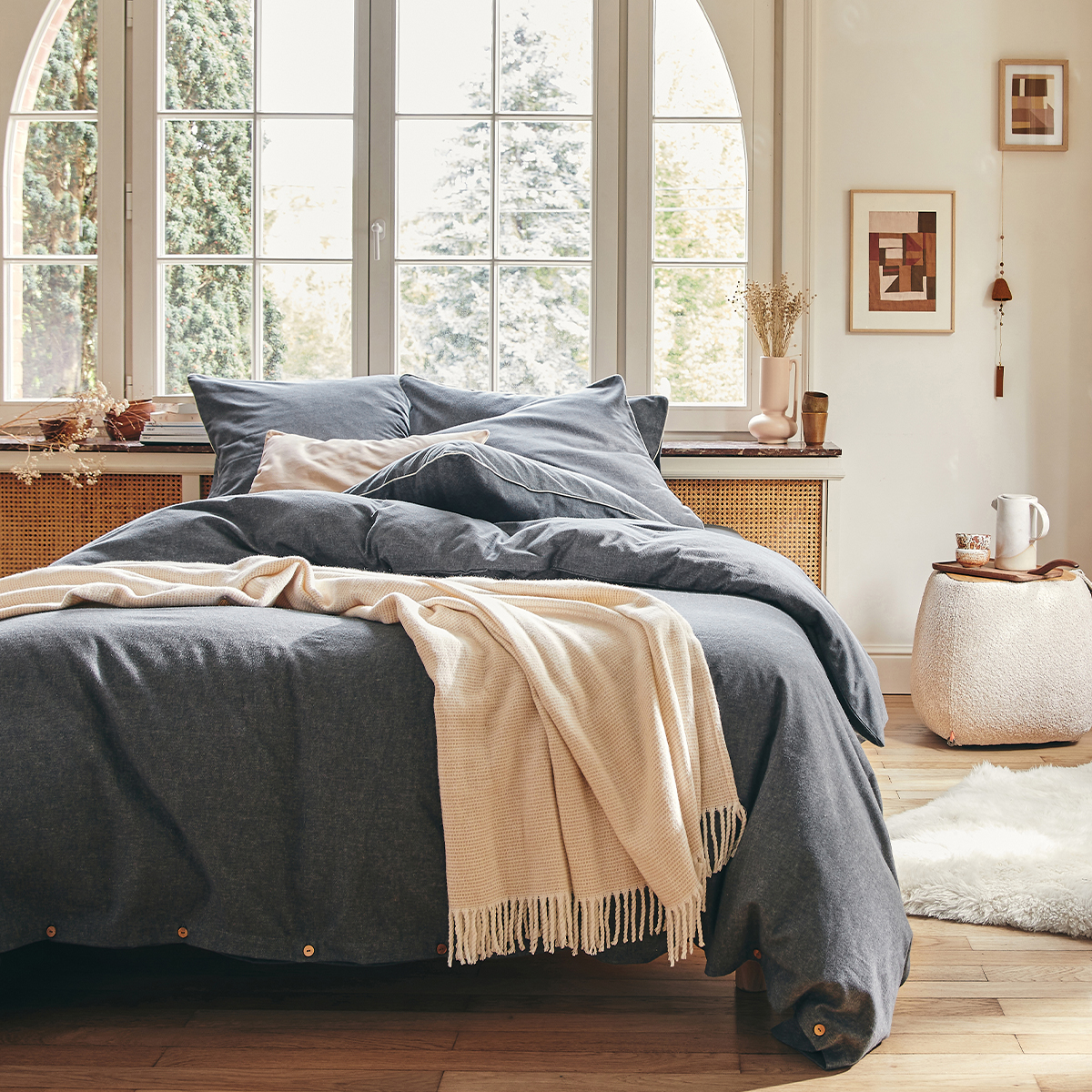 Parure de lit unie en flanelle de coton, taies rectangles, FRISSON, ESSIX