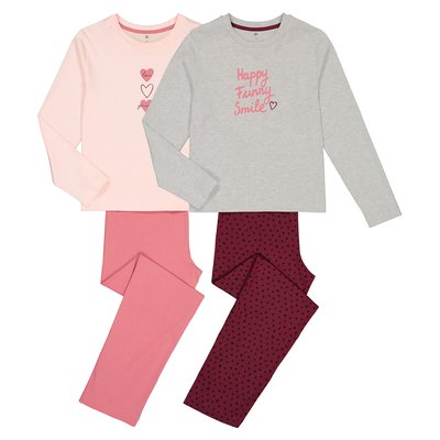 Pack of 2 Pyjamas in Cotton with Heart/Slogan Print LA REDOUTE COLLECTIONS