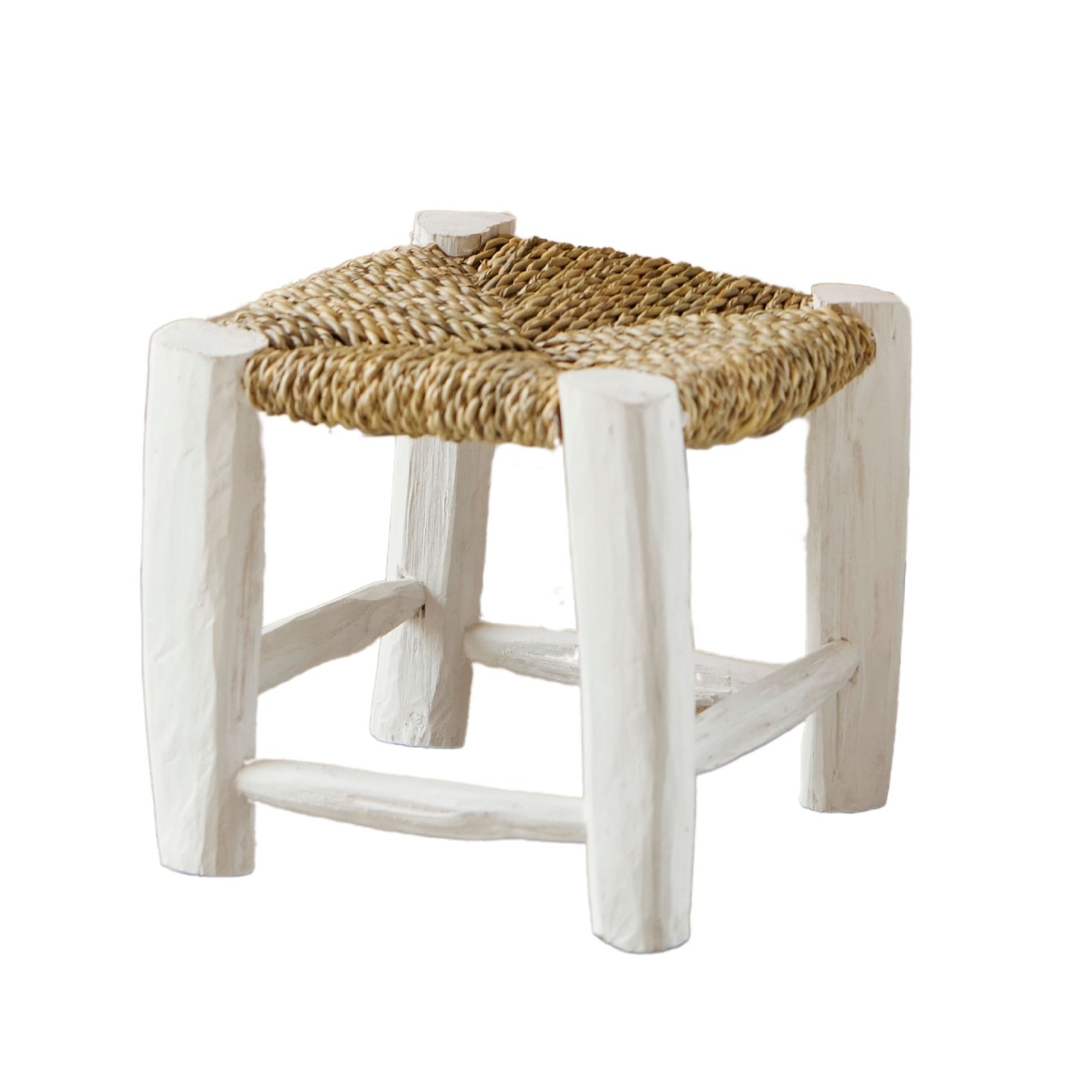 Tabouret Marocain blanc en bois -  LOJI, HOME MAISON