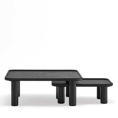 2 tables basses gigognes carrées en bois noir - NEST TEULAT