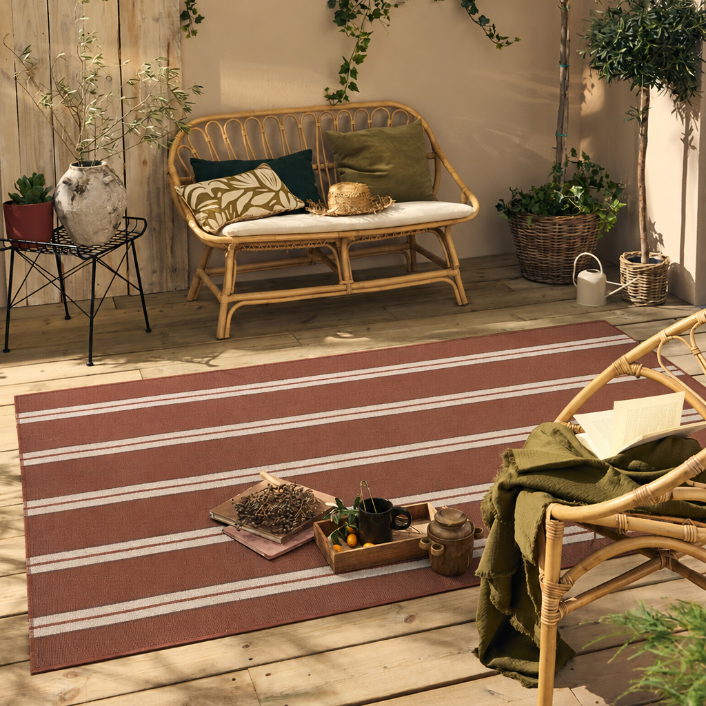Tapis extérieur à rayures marron LIDO, NAZAR RUGS