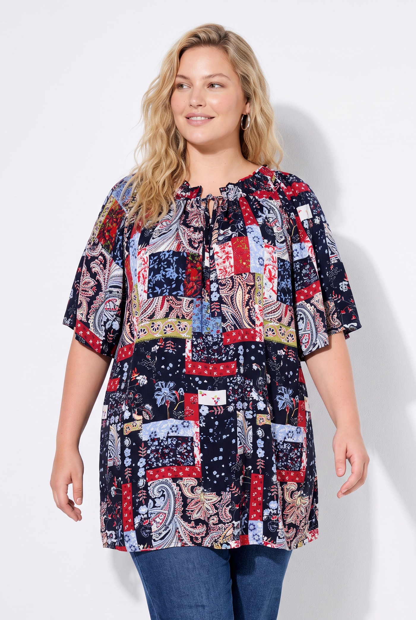 Blouse smockée, coupe trapèze, ULLA POPKEN