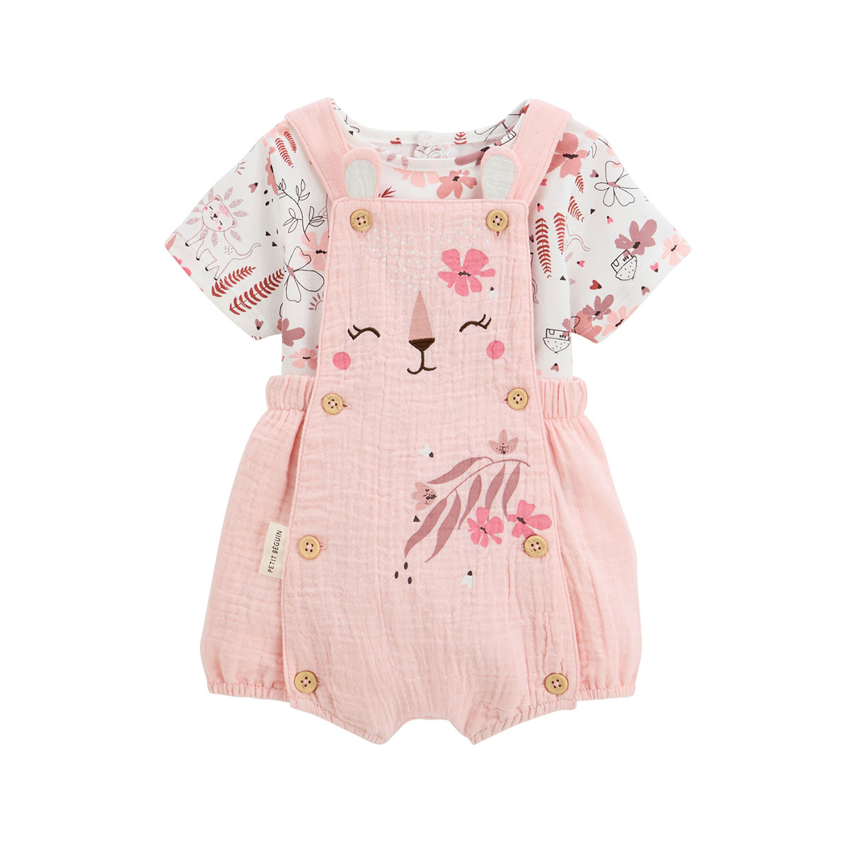 Ensemble salopette bébé en gaze de coton et t-shirt Petit Safari, PETIT BEGUIN