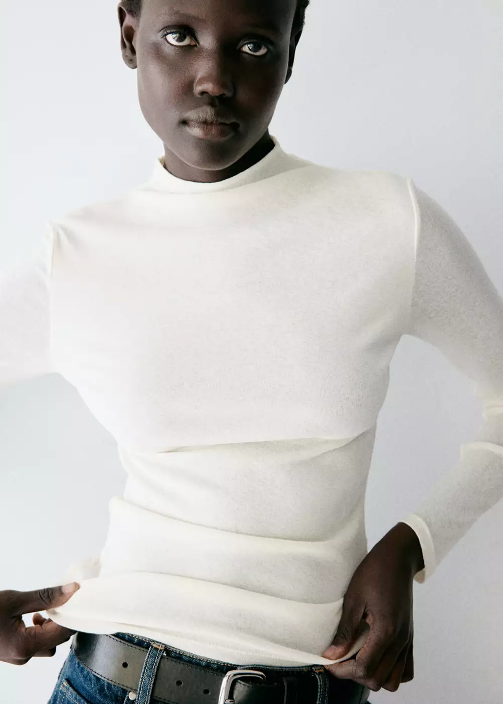T-shirt cintré col montant, MANGO