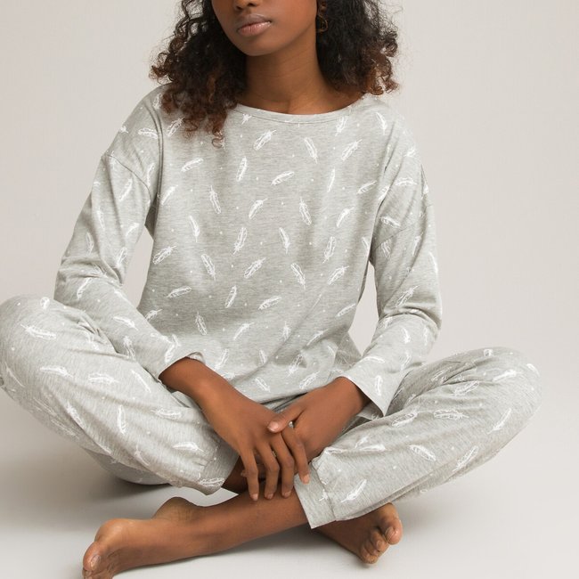 Cotton Mix Pyjamas in Feather Print - LA REDOUTE COLLECTIONS