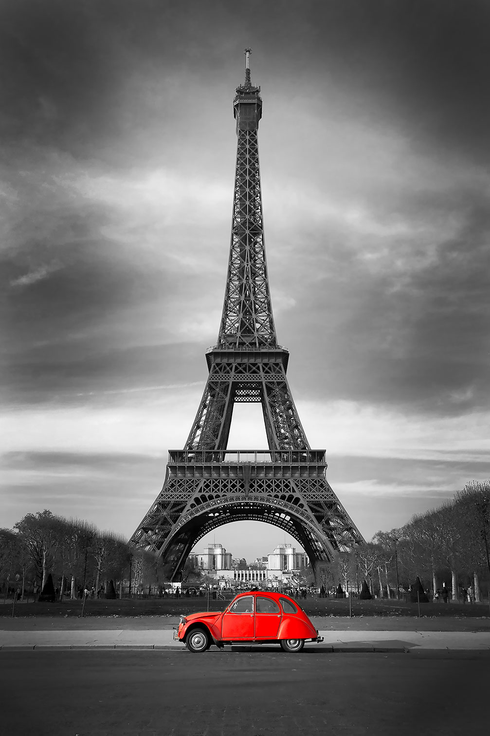 Tableau tour eiffel et voiture rouge, HEXOA
