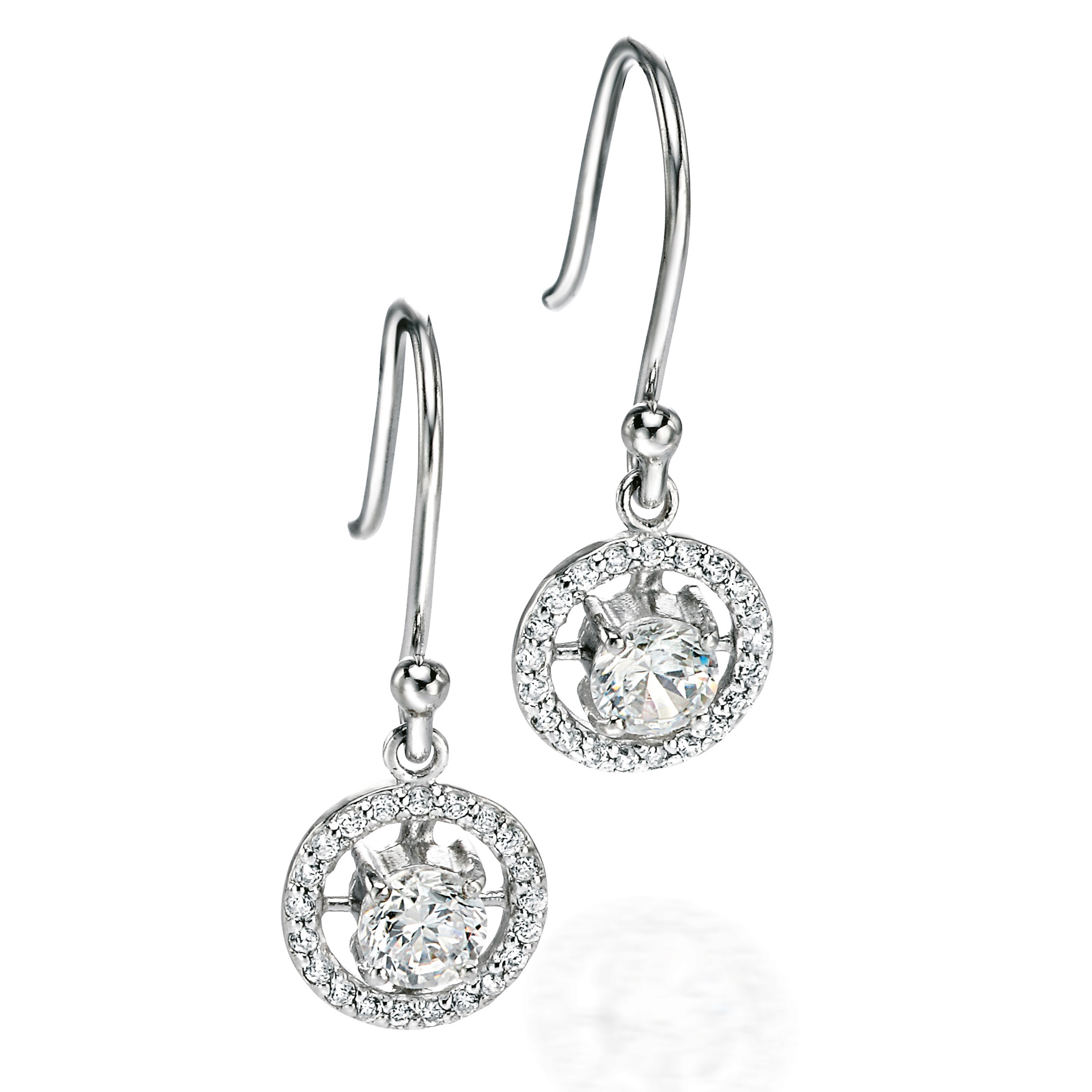 Sterling silver round cubic zirconia earrings with pave surround ...