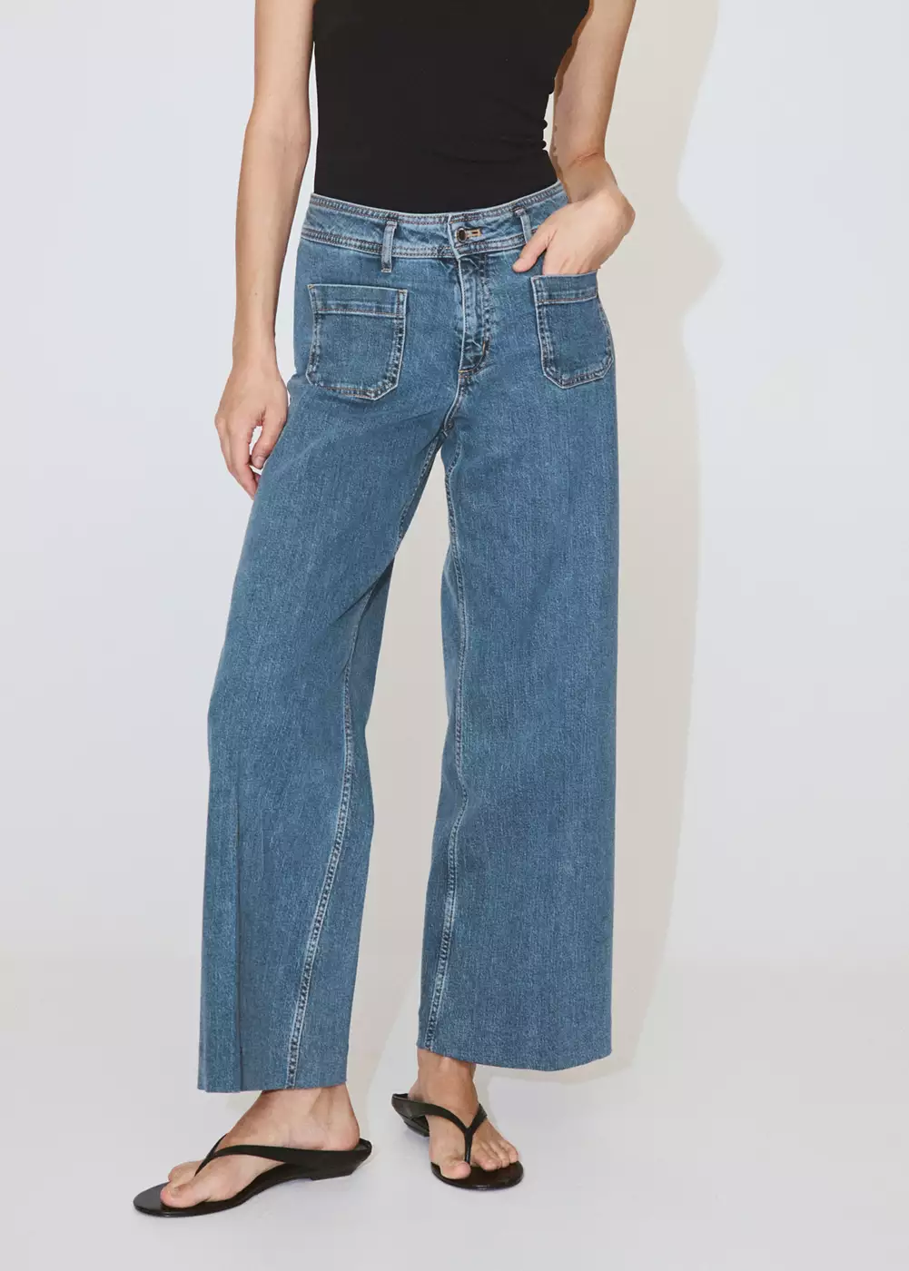 Jean wide leg poches pièce, MANGO