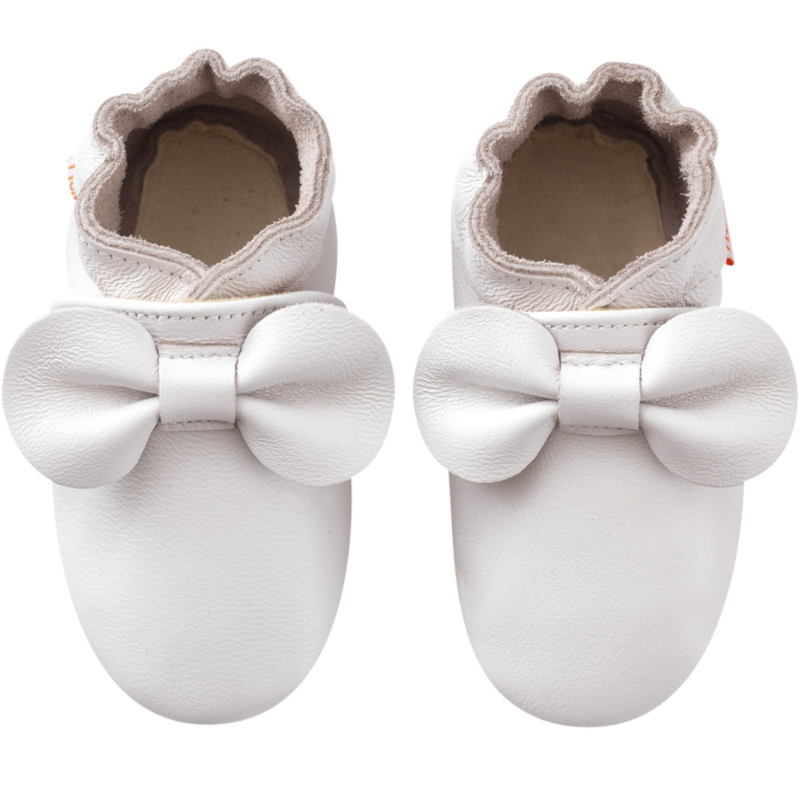 Chaussons bébé cuir souple uni nœuds, TICHOUPS
