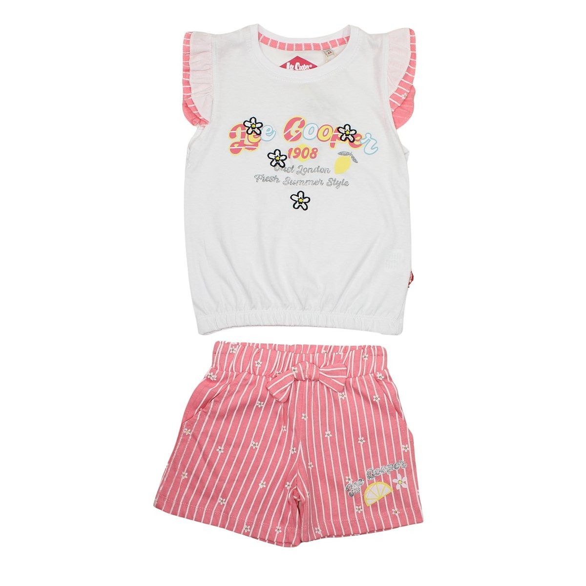 Ensemble t-shirt à volants imprimé et short rayé, LEE COOPER