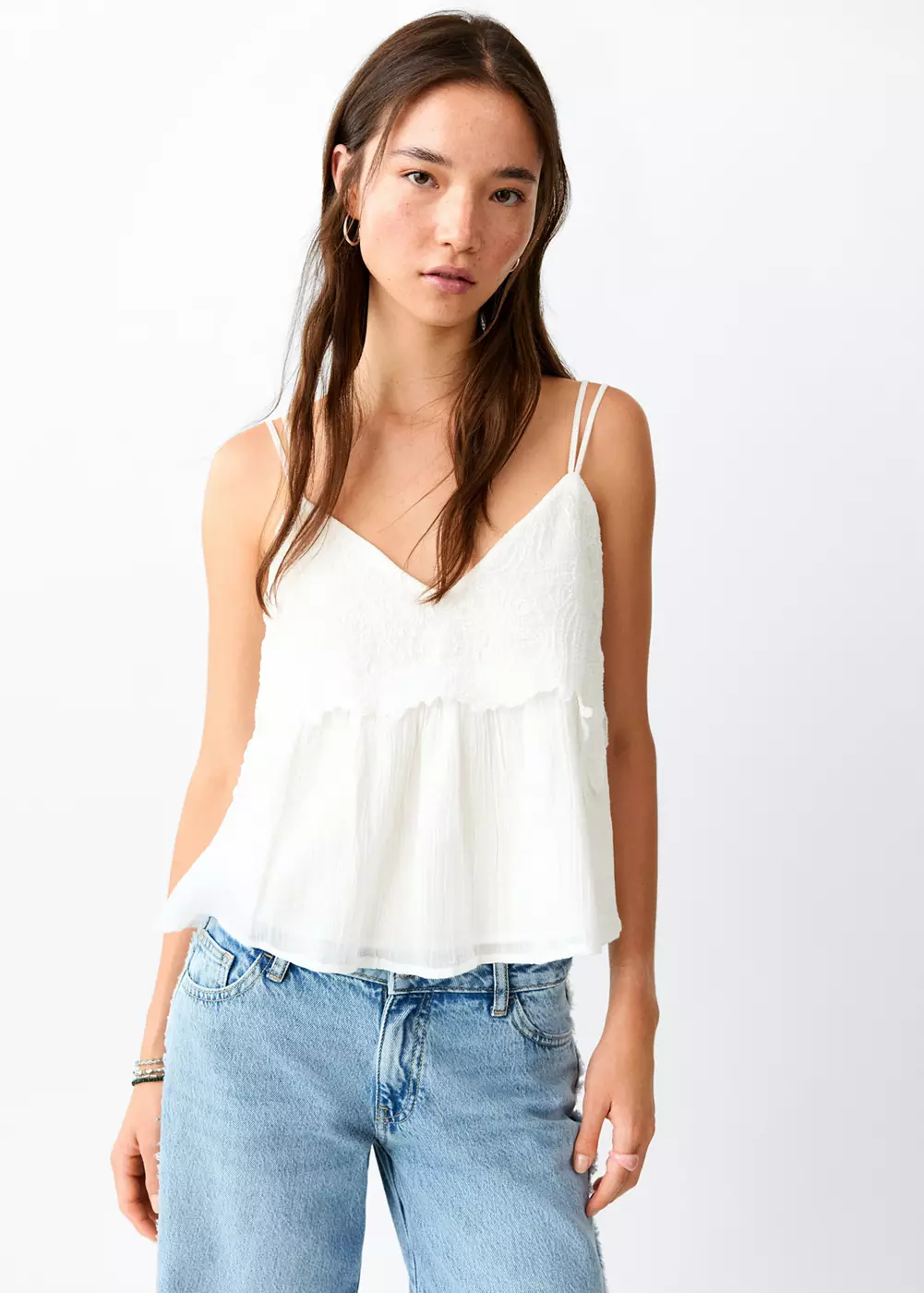 Top bretelles broderies, MANGO TEEN