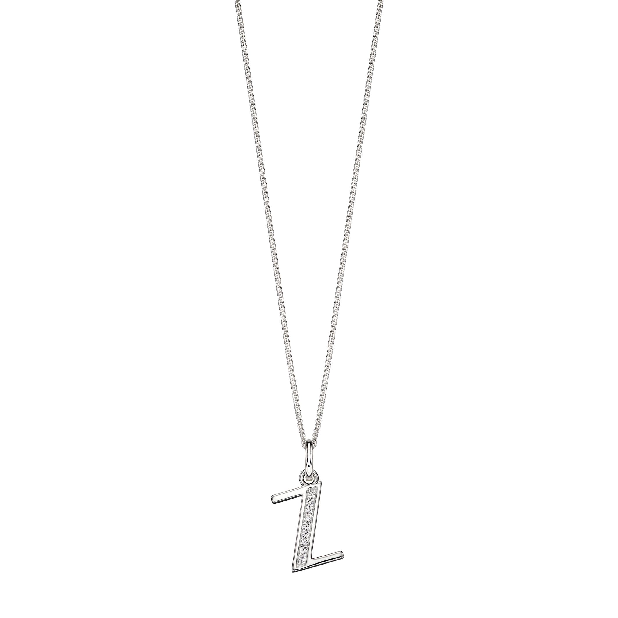 Sterling silver art deco initial 'z' pendant with cubic zirconia stone ...