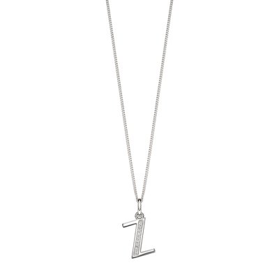 Sterling Silver Art Deco Initial 'Z' Pendant with Cubic Zirconia Stone Detail BEGINNINGS