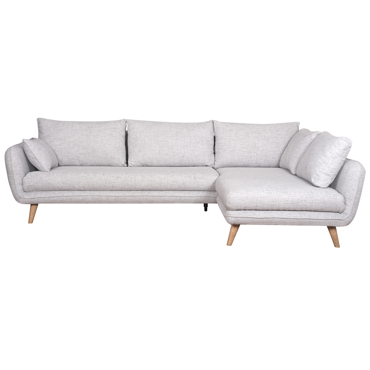 Canapé d'angle droit scandinave 5 places en tissu beige et bois clair CREEP, MILIBOO