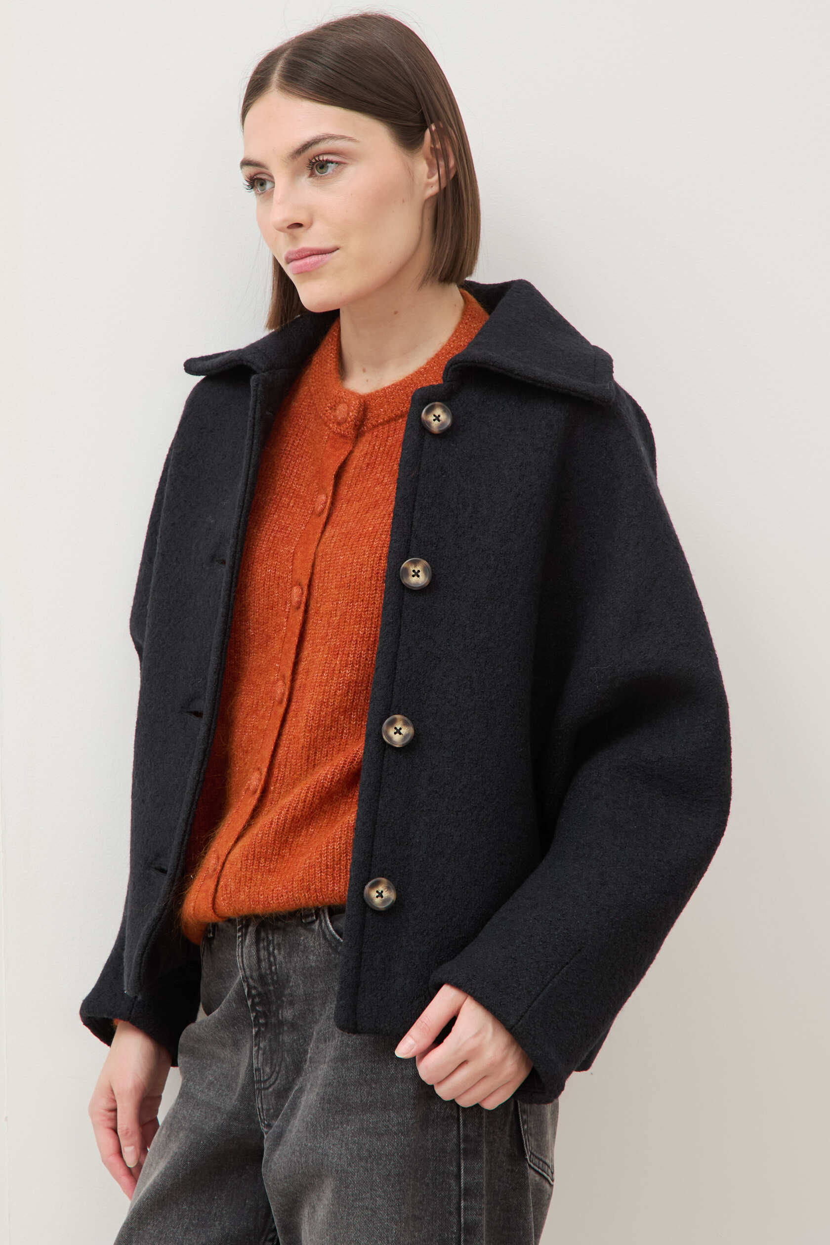 Manteau oversize court col tailleur, BONOBO