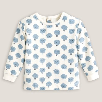 Printed Cotton Sweatshirt with Crew Neck and Press-Stud Fastening LA REDOUTE COLLECTIONS