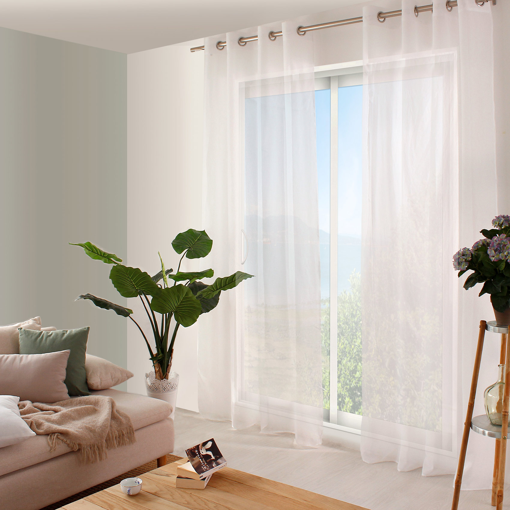 Voilage uni en polyester sablé, HOME MAISON