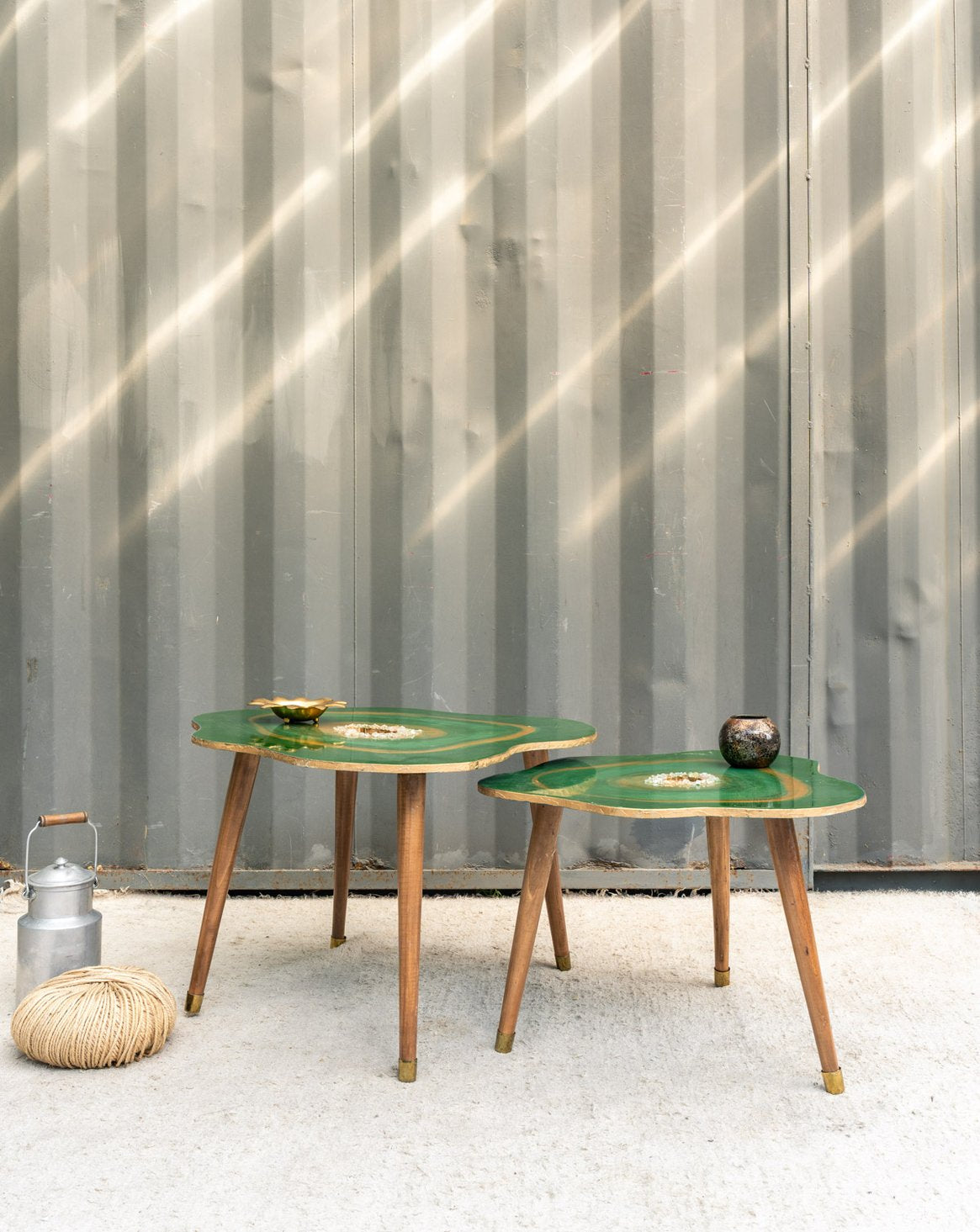 Tables gigognes en bois vertes Barbara N°171 - Bon état, DEBONGOUT