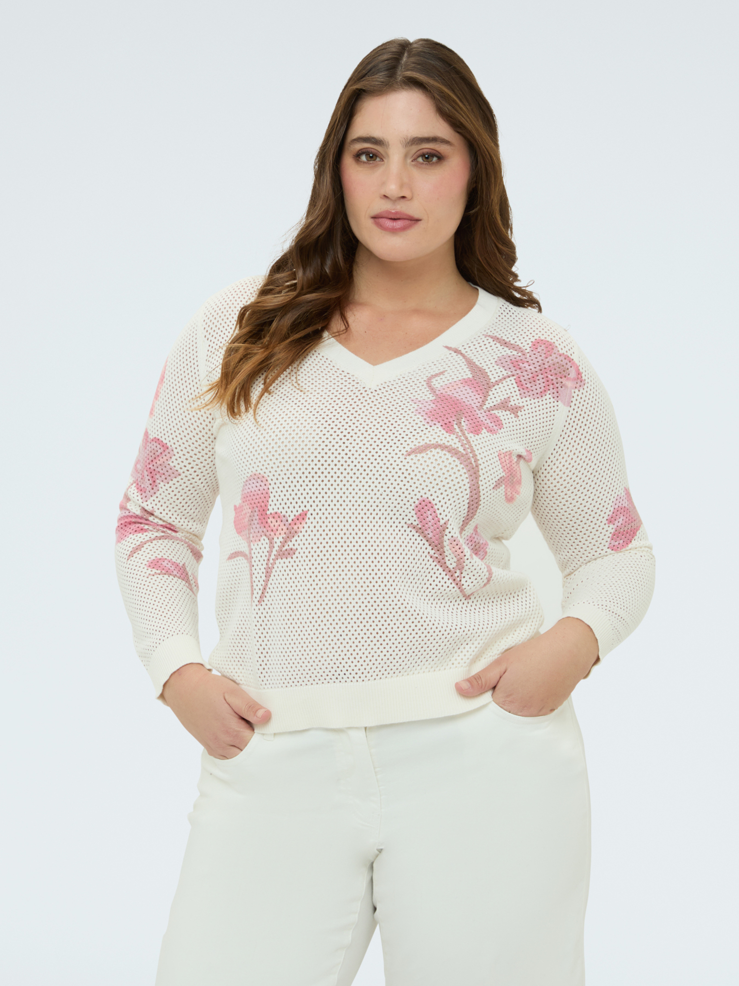 Pull ajouré avec imprimé fleuri, FIORELLA RUBINO