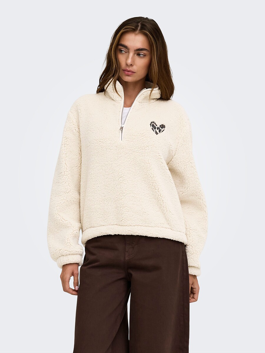 Sweat demi-zippé en sherpa, cœur poitrine, ONLY
