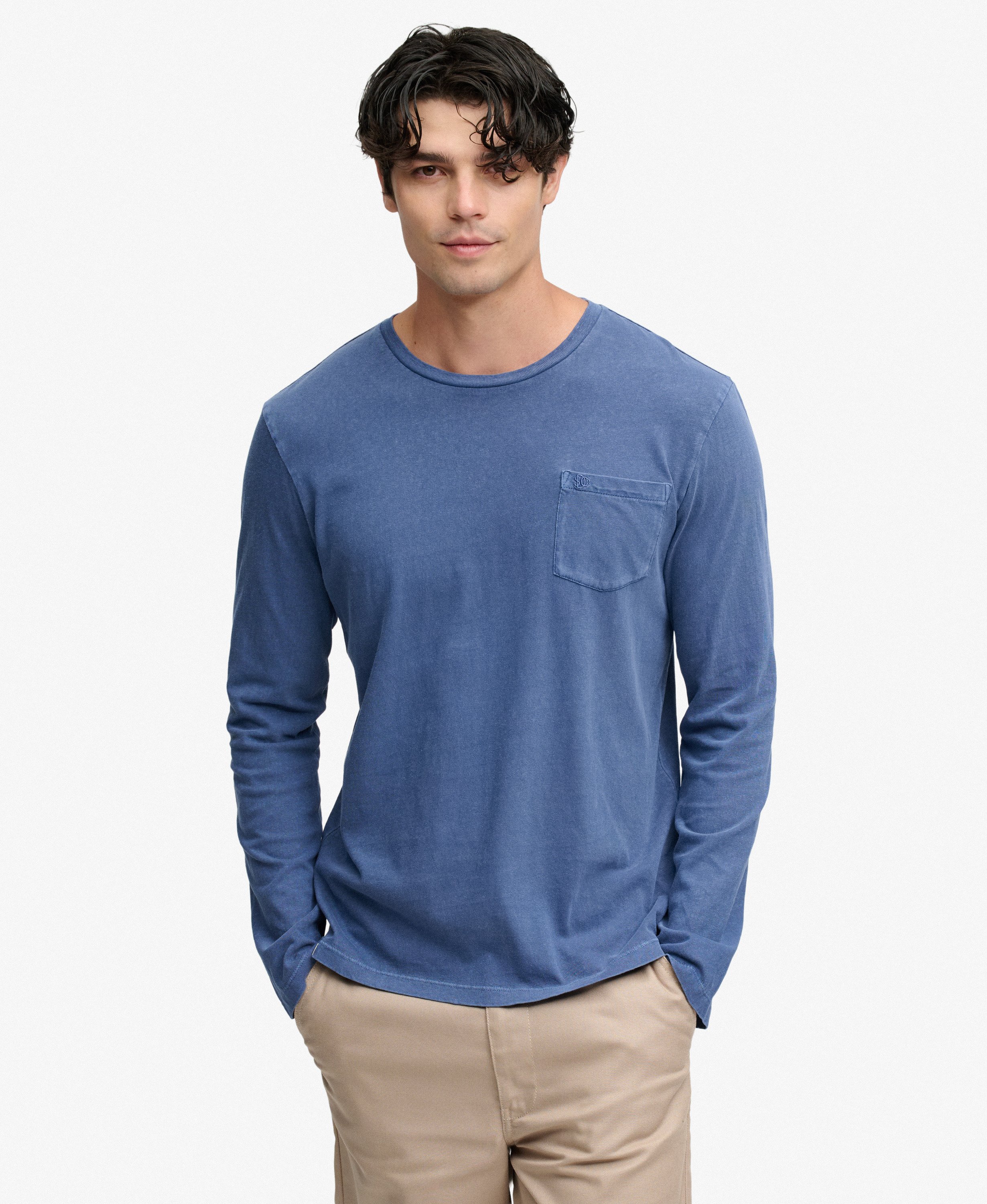Top à manches longues avec poche en coton et lin, SUPERDRY