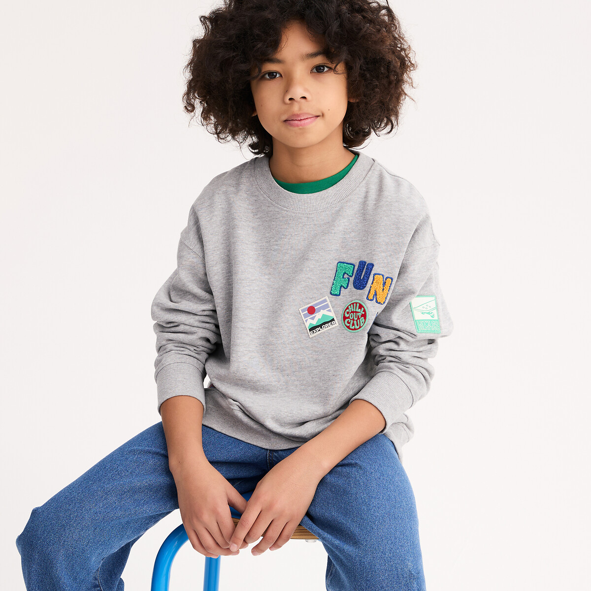 Oversized Crew Neck Sweatshirt with Badges, LA REDOUTE COLLECTIONS