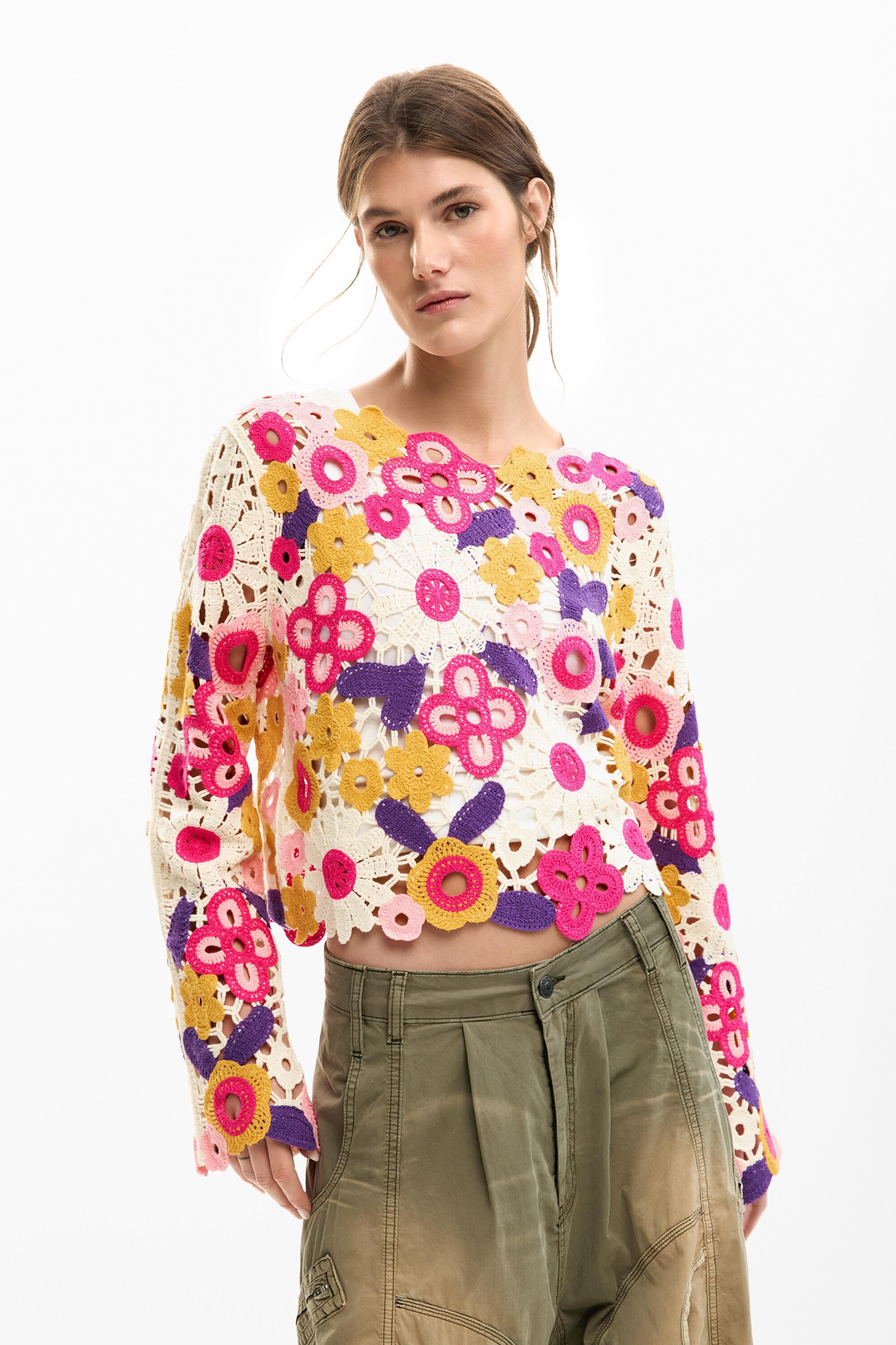 Pull crochet multicolore, DESIGUAL