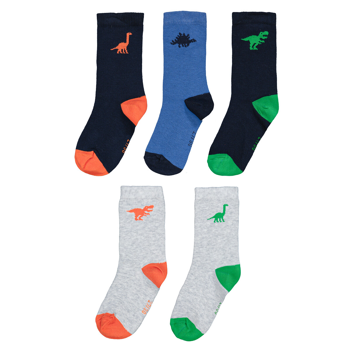 Pack of 5 Pairs of Socks in Dinosaur Print Cotton Mix
