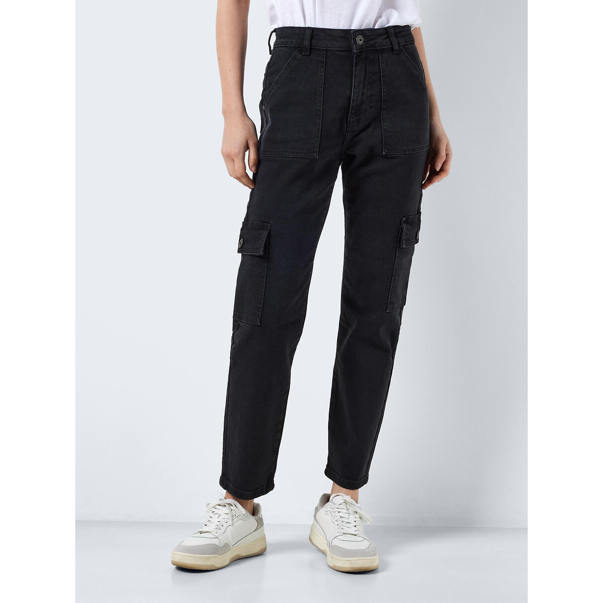 Image of Cotton Cargo Trousers with High Waist