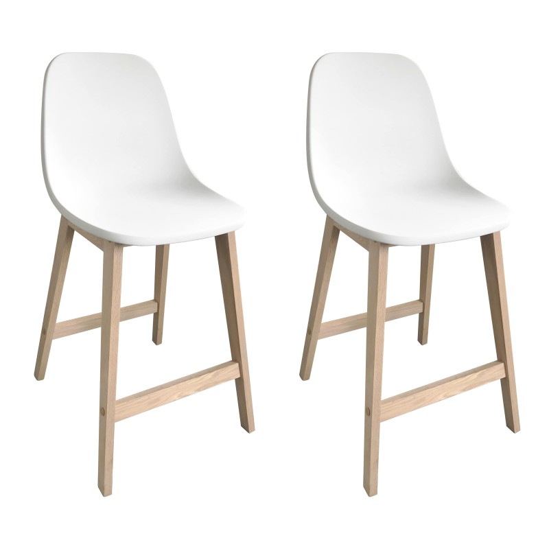 Lot de chaises d'ilot et bar en chêne avec assise plastique 65cm ELIOS | Lot de 2, MOB IN