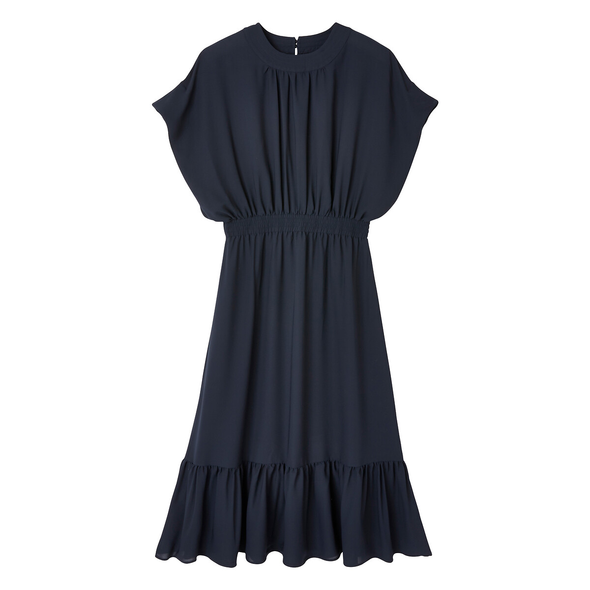 Recycled ruffle midi dress with short sleeves, navy blue, La Redoute ...