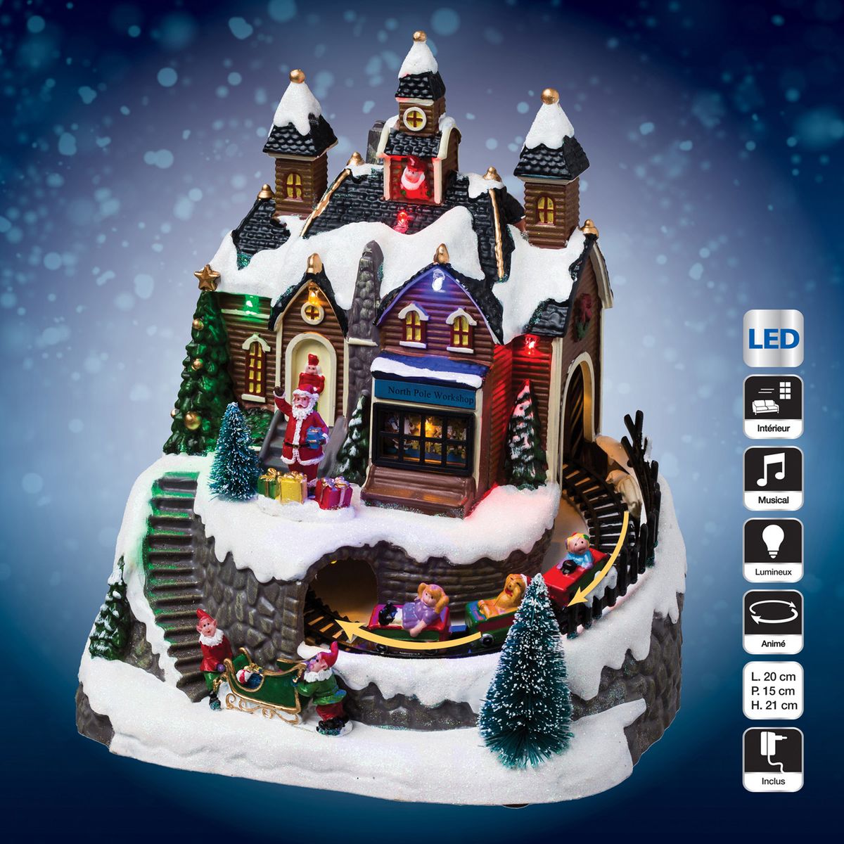 Village de Noël Lumineux en Résine, Miniature Decoration Noel Village en  Résine, LED Maison de Noël Lumineuse Enneigée Personnage Cabane de Noël,  Deco