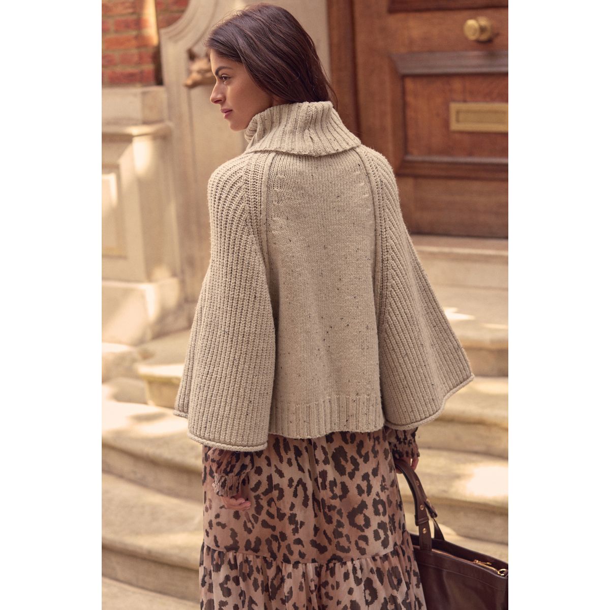 Poncho Femme Tricoté - Col Roulé - Taille Unique (S à XL) - Multicolore Géométrique - Neuf Sans étiquettes