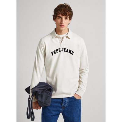 Flocked Logo Rugby Shirt in Cotton with Long Sleeves PEPE JEANS