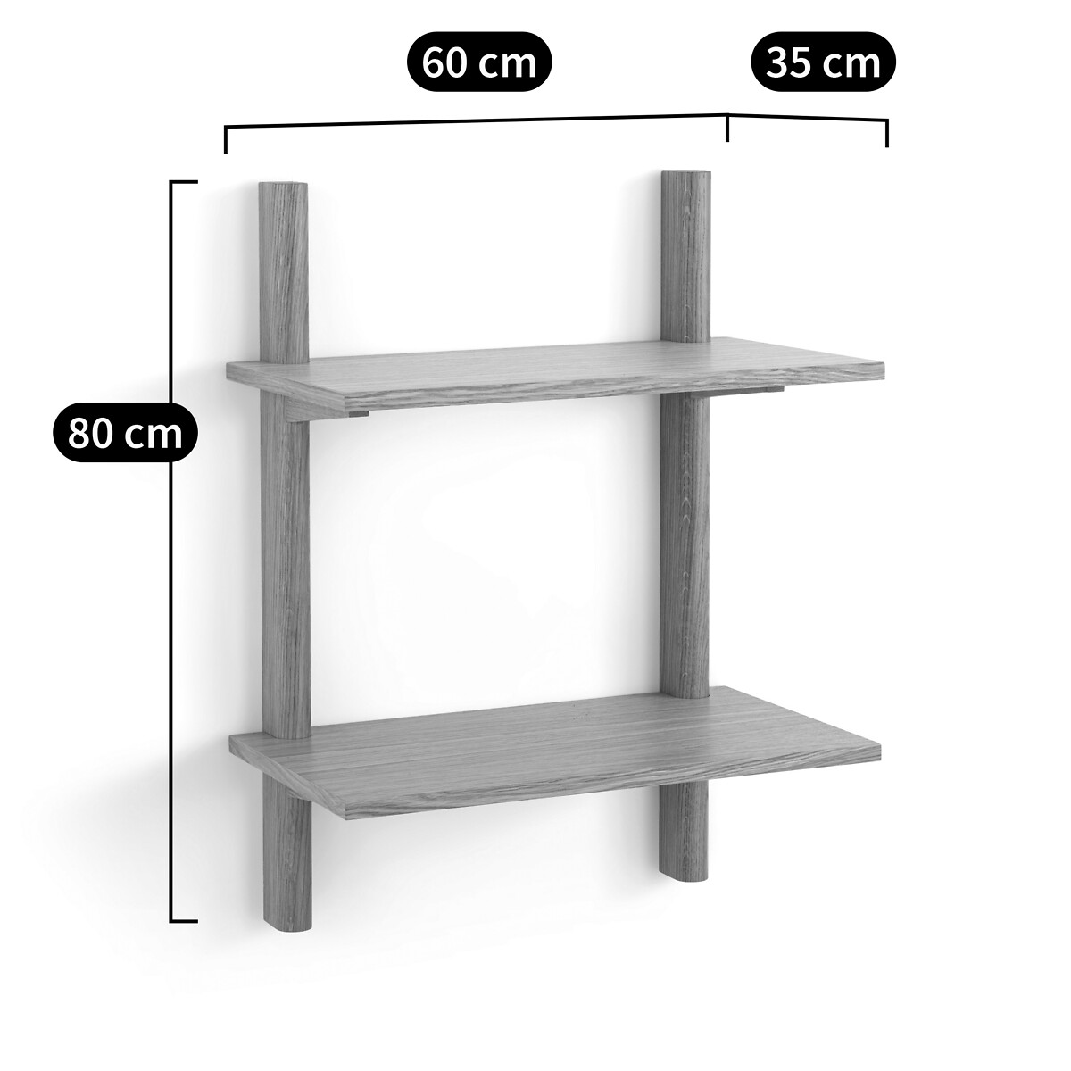 Badis 60cm tammi kaksinkertainen seinähylly tammi La Redoute Interieurs |  La Redoute