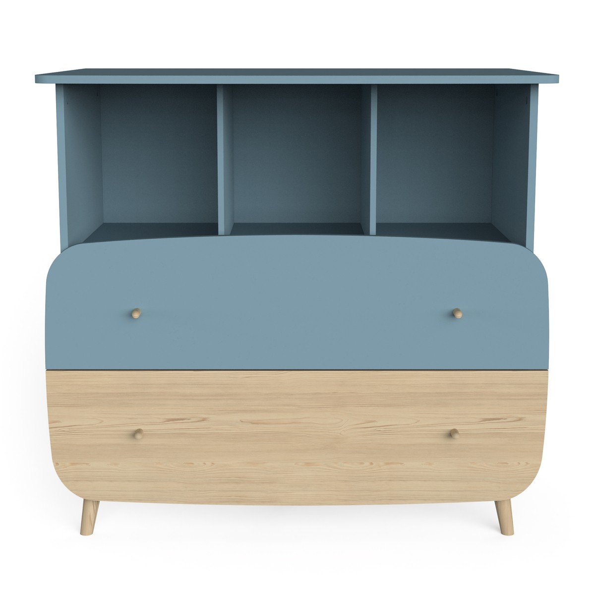 Commode Enfant FIRMIANA 96cm - Plan à Langer 2 Tiroirs 3 Niches Bleu